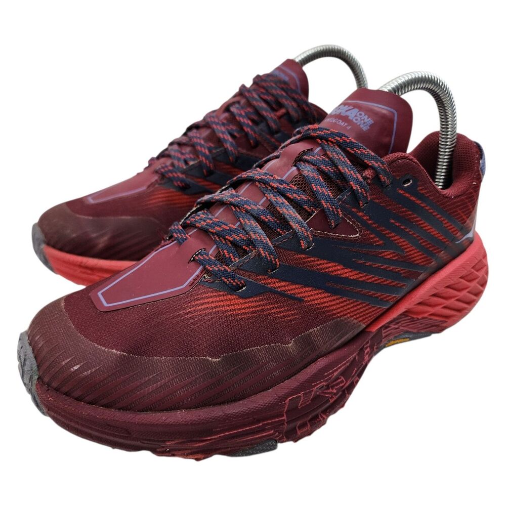 HOKA One One SPEEDGOAT 4 Shoes Womens Size 7.5 Burgundy Red Trail Hiking Outdoor